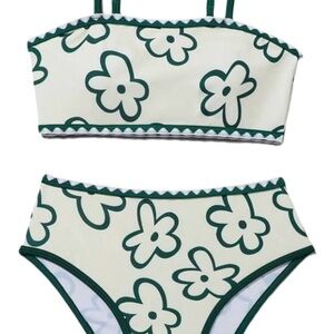 SHEIN Green and Cream Floral Kids Bikini size 9